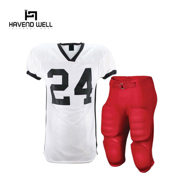 Custom American football uniform with a team logo and number