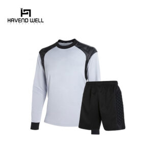 Custom goalkeeper uniform with padded protection on elbows and knees.