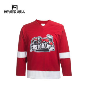 Custom ice hockey jersey with team logo and player name.