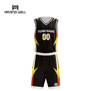 Personalized basketball uniform in vibrant team colors.