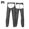 Custom leather biker chaps with reinforced stitching